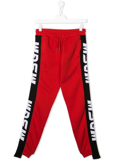 Msgm Kids' Logo Stripe Track Trousers In Red