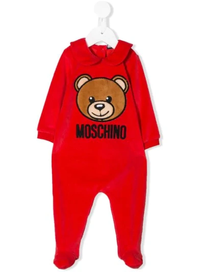 Moschino Babies' Teddybear Embroidered Logo Pyjamas In Red