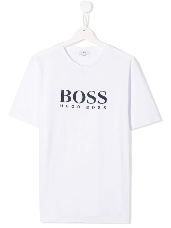 Hugo Boss Teen Logo Print T-shirt In White | ModeSens