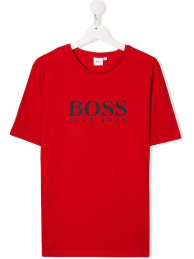 Hugo Boss Teen Logo Print T-shirt In Red