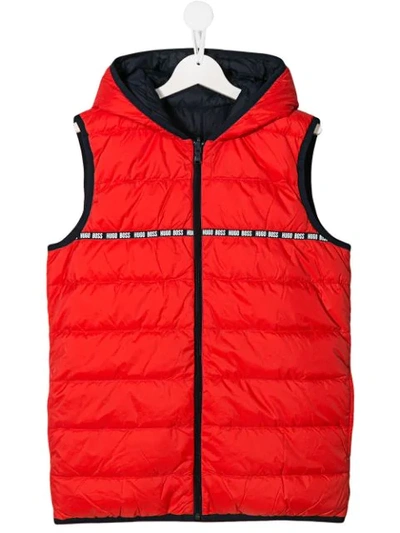 Hugo Boss Teen Hooded Padded Waistcoat In Red