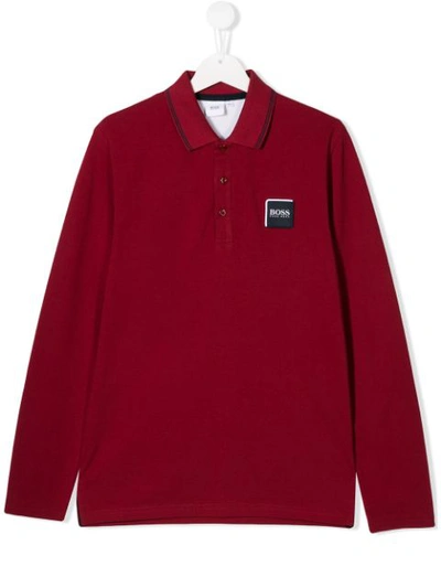 Hugo Boss Teen Logo Patch Polo Shirt In Red