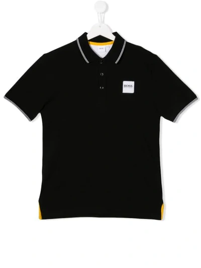 Hugo Boss Teen Logo Patch Polo Shirt In Black
