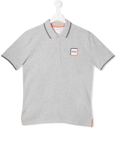 Hugo Boss Teen Logo Patch Polo Shirt In Grey