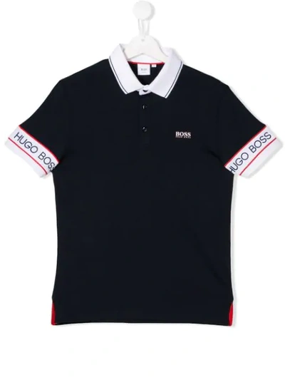 Hugo Boss Teen Logo Sleeve Polo Shirt In Blue