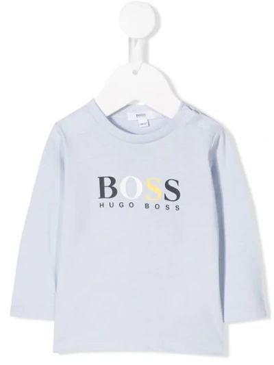 Hugo Boss Babies' Logo Print Top In Blue
