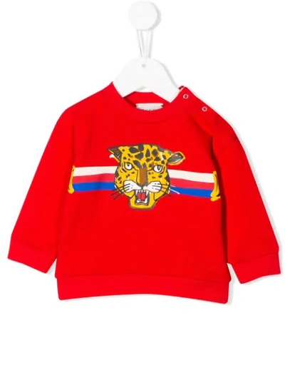 Gucci Babies' Striped Leopard Print Sweatshirt In Red