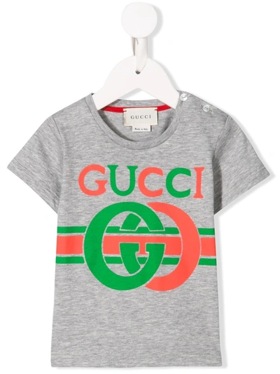 Gucci Babies' Gg Logo Print T-shirt In Grigio