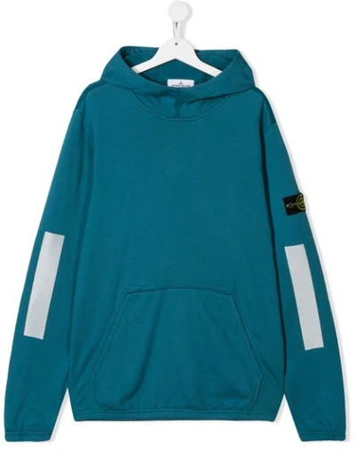 Stone Island Junior Kids' Logo Patch Hoodie In Blue