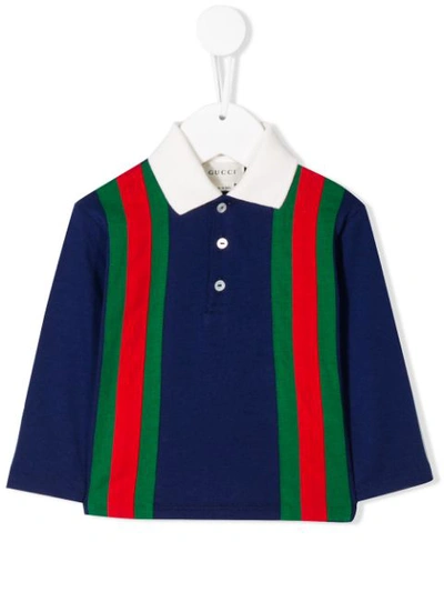 Gucci Babies' Jersey Polo With Web In Blue