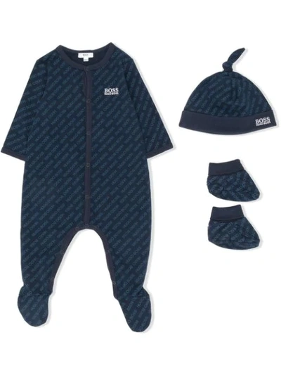 Hugo Boss Babies' Logo Print Pajamas In Blue