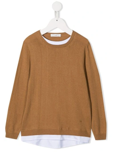 Paolo Pecora Kids' Two Tone Long Sleeved Pullover In Brown