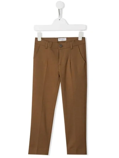 Paolo Pecora Kids' Creased Straight Leg Trousers In Brown