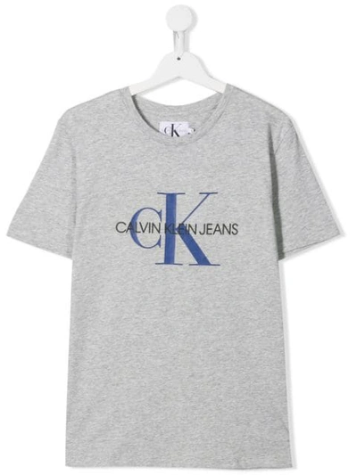 Calvin Klein Teen Logo Print T-shirt In Grey