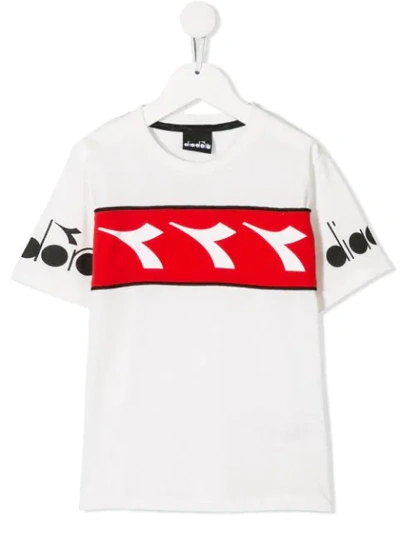 Diadora Junior Kids' Logo Stripe T-shirt In White