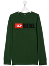 Diesel Kids' Logo Print T-shirt In Verde