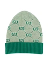 Gucci Babies' Knitted Gg Beanie In Green