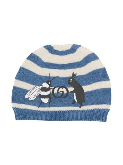 Gucci Babies' Knitted Logo Beanie In Blue