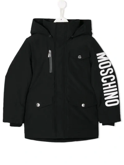 Moschino Teen Padded Hooded Jacket In Black