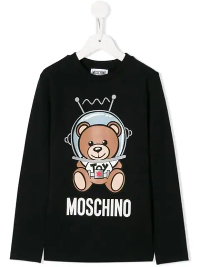 Moschino Teen Spacebear Long Sleeve T-shirt In Black