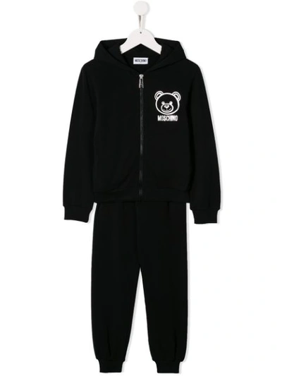 Moschino Teen Printed Logo Tracksuit In Black