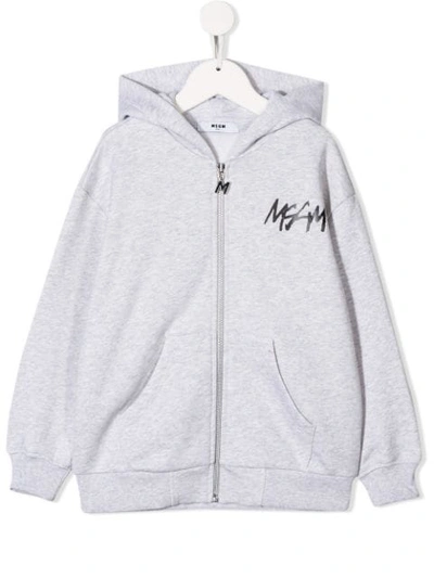 Msgm Kids' Logo Print Hoodie In Grey