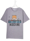 Moschino Teen Dj Toy Bear Print T-shirt In Grigio