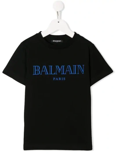 Balmain Kids' Contrast Logo T-shirt In Nero/azzurro