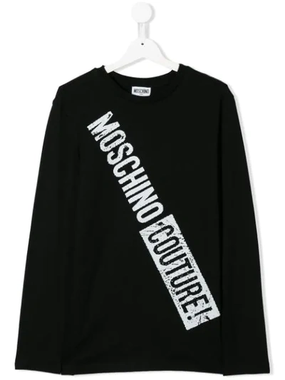 Moschino Teen Logo Print T-shirt In Black