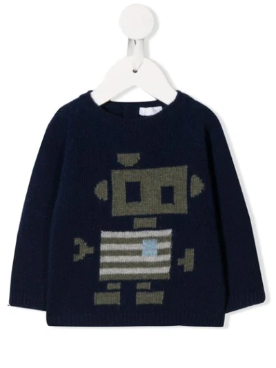 Il Gufo Babies' Robot Embroidered Sweater In Blue
