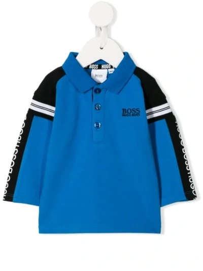 Hugo Boss Babies' Logo Stripe Polo Shirt In Blu