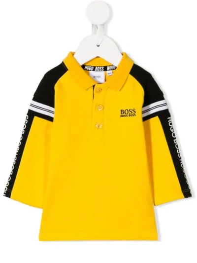Hugo Boss Babies' Logo Stripe Polo Shirt In Giallo