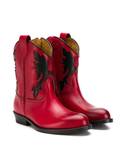 Gallucci Teen Stitched Cowboy Boots In Red