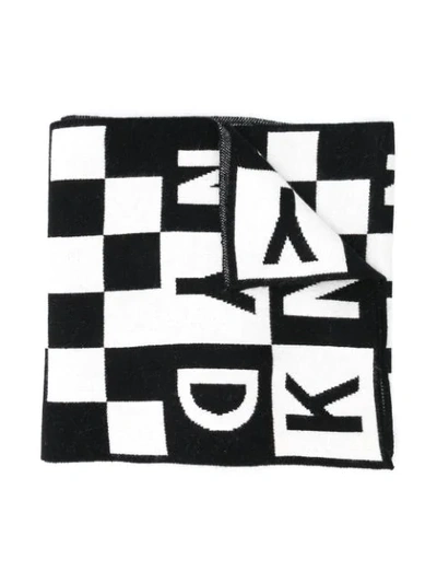 Dkny Kids' Branded Checked Scarf In Black