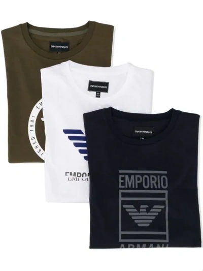 Emporio Armani Kids' Three Pack Logo Jersey Tops In Blue