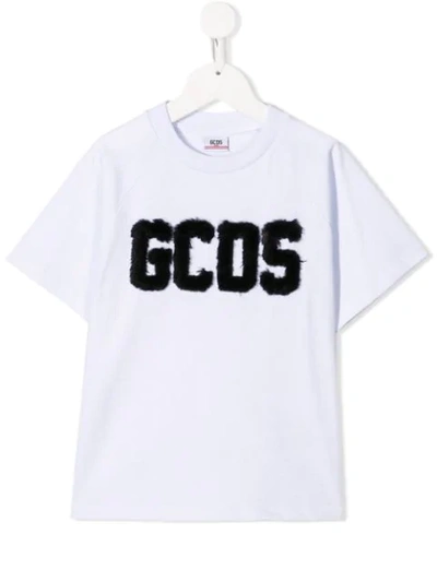 Gcds Kids' Faux Fur Logo T-shirt In White