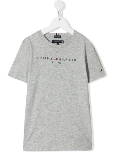 Tommy Hilfiger Junior Kids' Logo Organic Cotton T-shirt In Grey