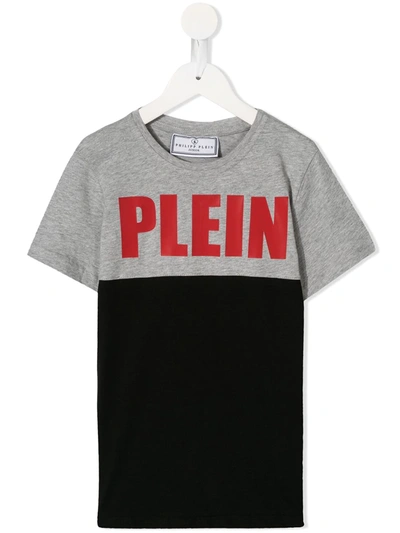 Philipp Plein Junior Kids' Two-tone Logo T-shirt In Grey