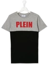 Philipp Plein Junior Teen Two-tone Logo T-shirt In Grey