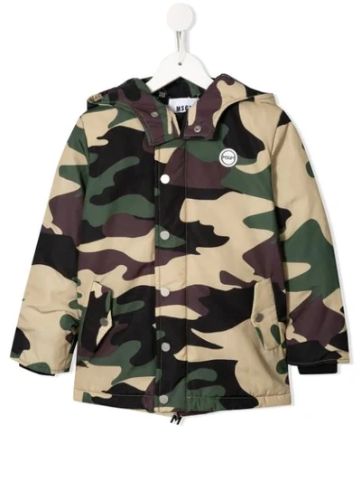 Msgm Kids' Hooded Parka In Green