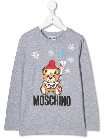 Moschino Kids' Bear Print T-shirt In Grey