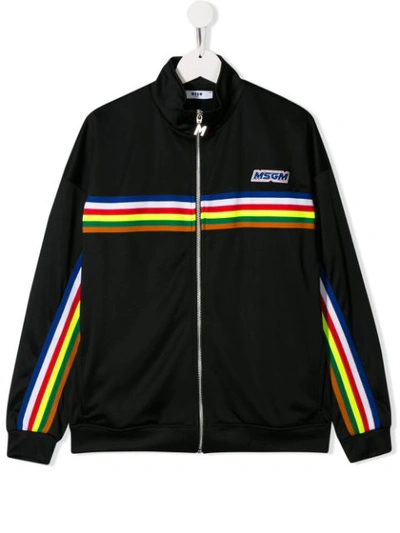 Msgm Teen Striped Tracksuit Jacket In Black