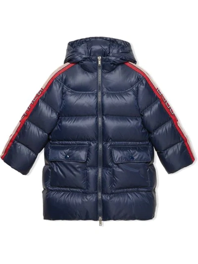 Gucci Kids' Logo Stripe Padded Coat In Blue