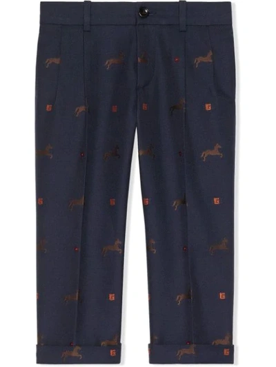Gucci Kids' Horse Motif Tailored Trousers In Blue