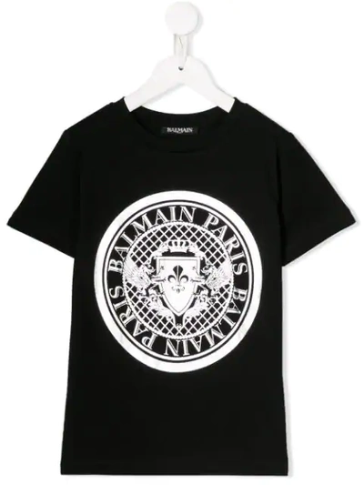 Balmain Kids' Monochrome Graphic Print T-shirt In Black