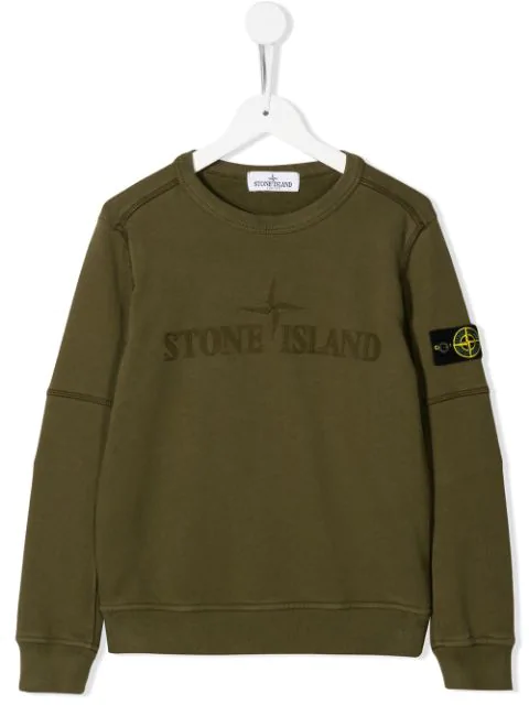 Stone Island Junior Kids' Logo Embroidered Sweatshirt In Green | ModeSens