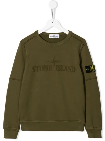 Stone Island Junior Kids' Logo Embroidered Sweatshirt In Green
