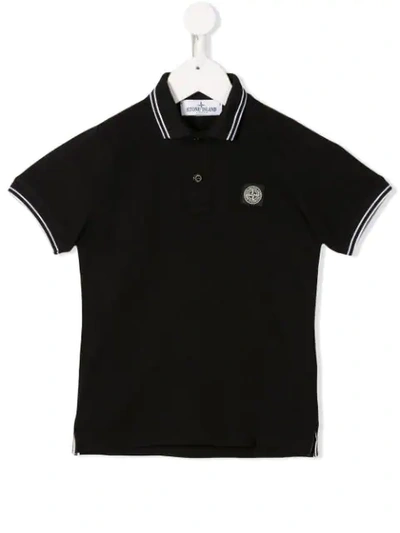 Stone Island Junior Kids' Logo Patch Polo Shirt In Black