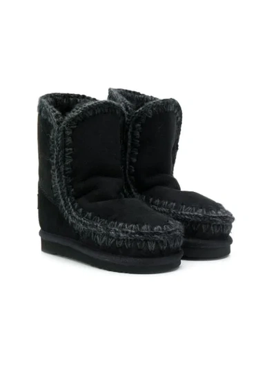 Mou Teen Knitted Trim Eskimo Boots In Black