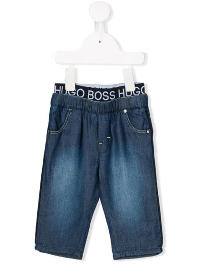Hugo Boss Babies' Logo Waistband Trousers In Blue